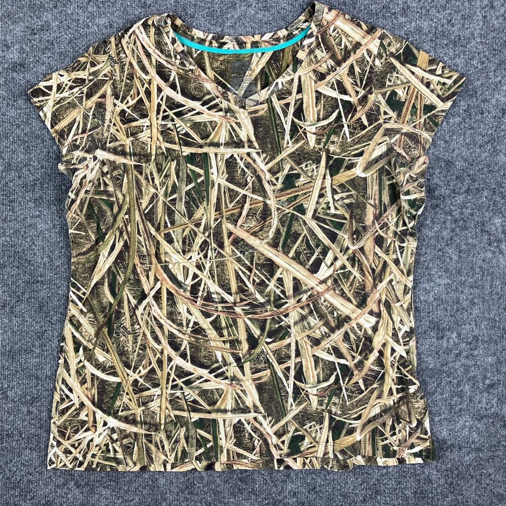 Vintage Camo TShirt Womens 2XL Grass Print Short Sleeve Hunting Outdoor